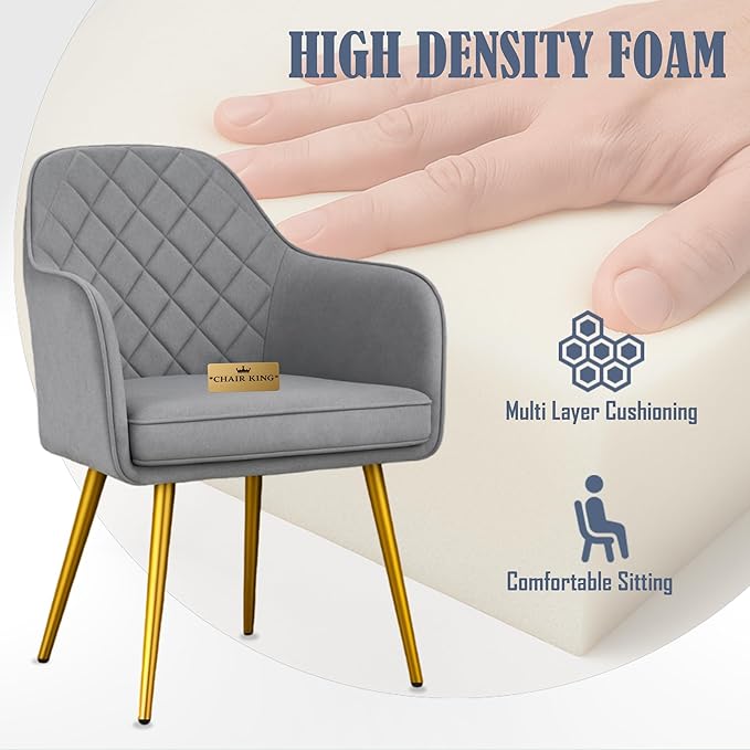 Barfi Velvet Dining Chair | Set of 2 Premium Accent Chair with Armrest, Padded Seat and Metal Legs